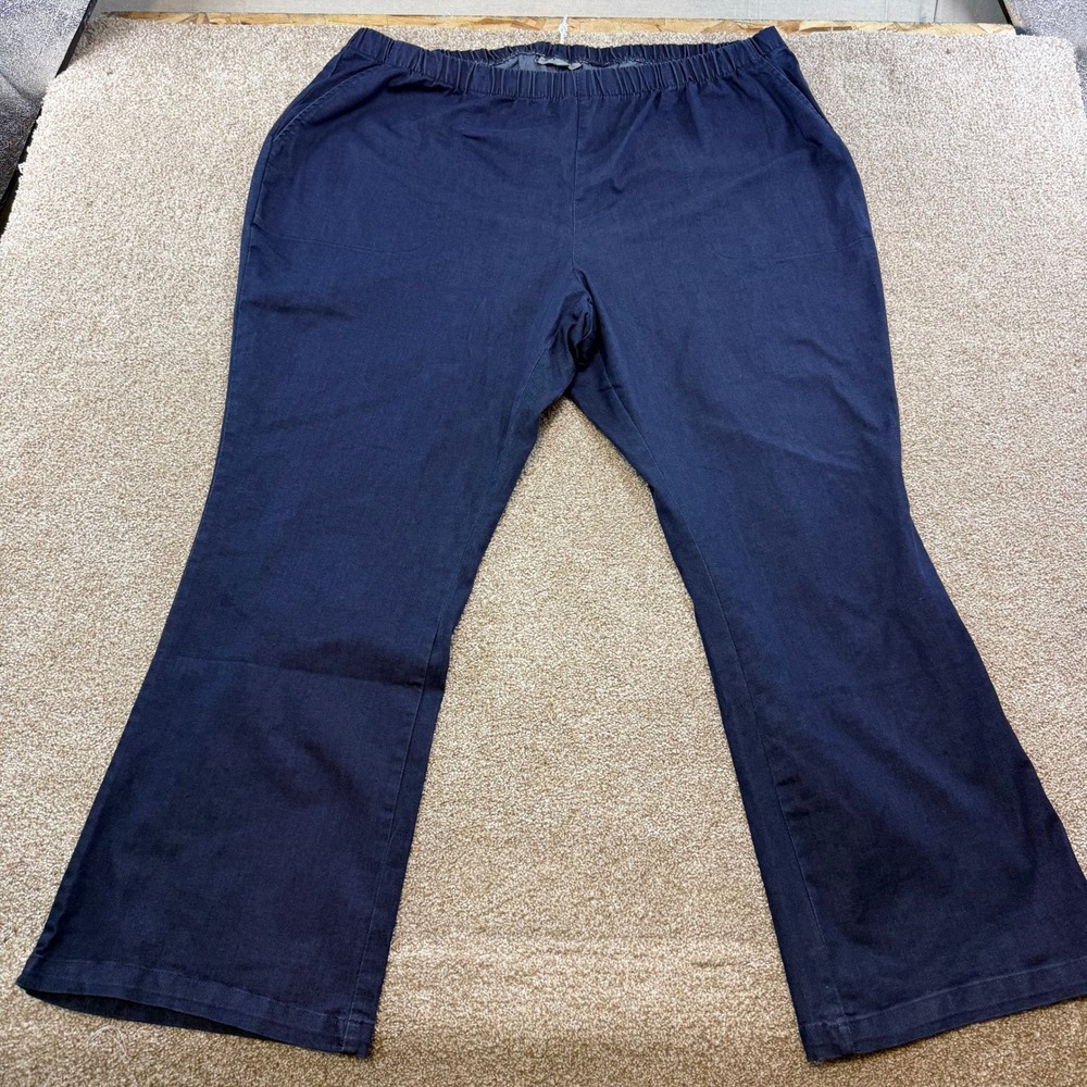 Woman Within Womens 32W Dark Wash Blue Elastic Waist Pull On Straight Leg Pants